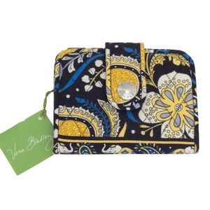 NWT‎ Vera Bradley Black & Yellow Floral Ellie Blue Bifold Snappy Wallet
